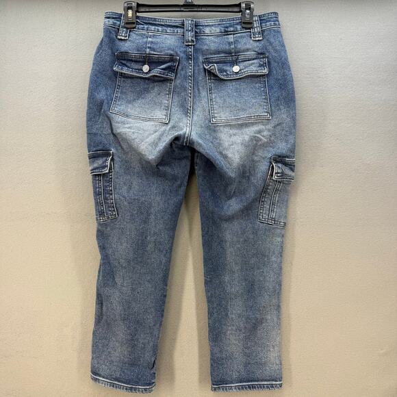 Kancan Jeans Women's 9/28 Blue Stone Washed Avery Straight Cargo Patch Pockets - Picture 4 of 14